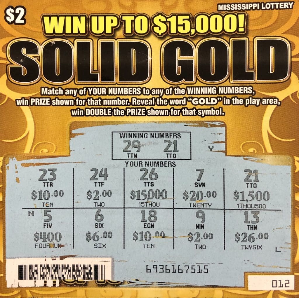 A Pearl River County woman won $1,500 on a Solid Gold scratch-off game purchased from Chew Chew's Smokin' Depot on West Union Rd., Carriere.