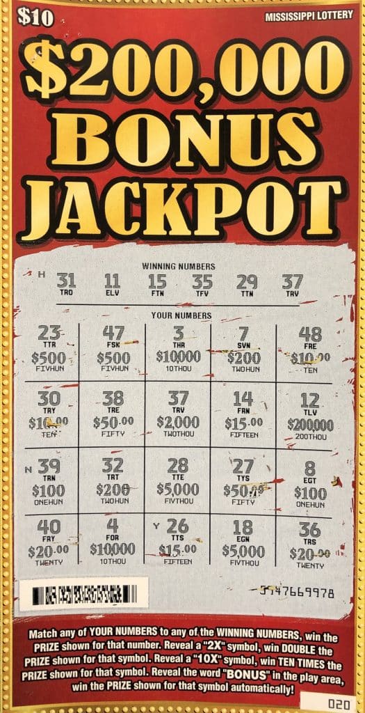 A Bolivar County man won $2,000 on a $200,000 Bonus Jackpot scratch-off game purchased from Gaines WB Truckstop LLC on Gaines HWY, Boyle.