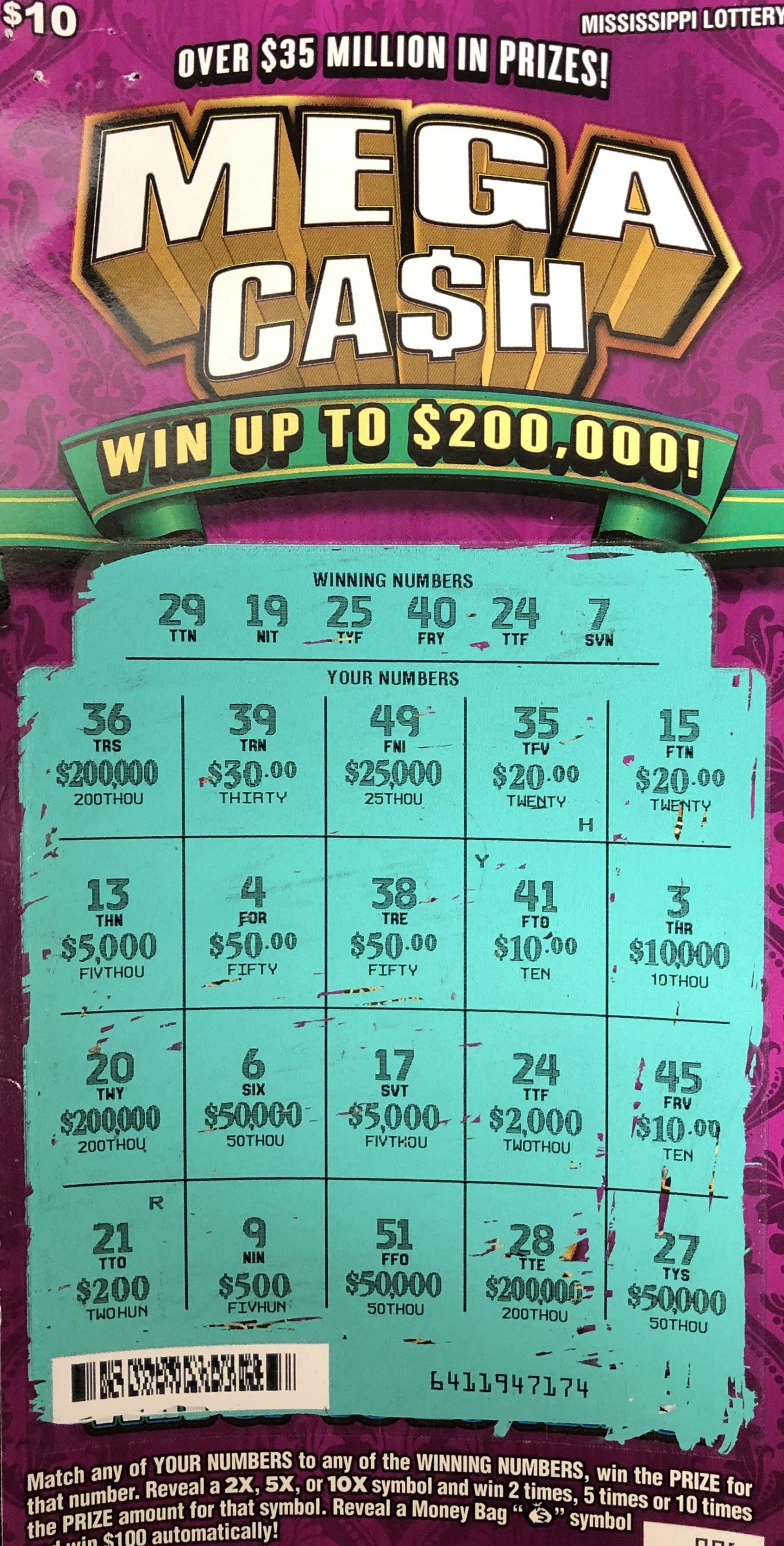 A Petal player won $2,000 on a Mega Ca$h scratch-off game purchased from Murphy Oil USA on Tyner Rd., Petal.