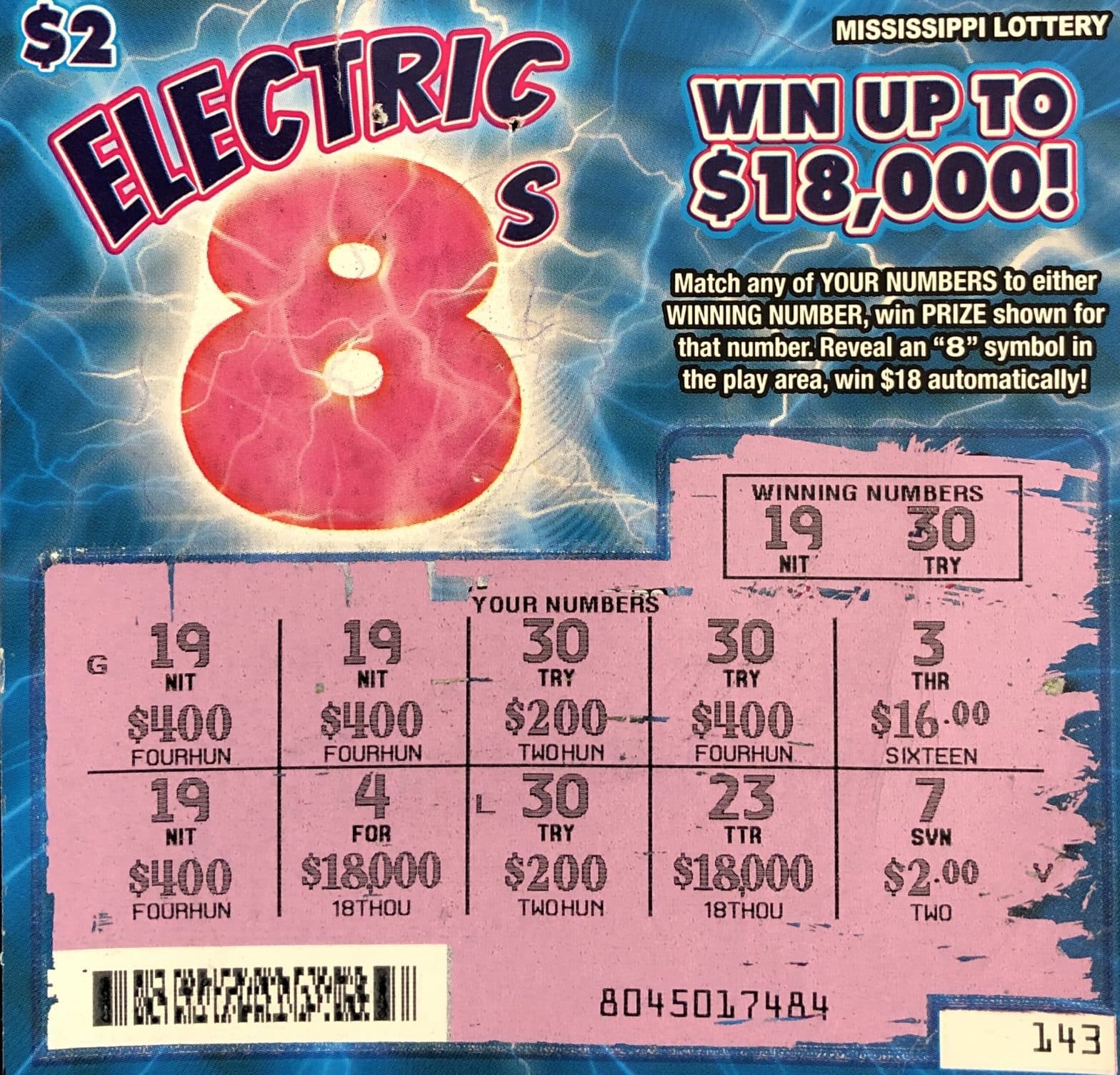 A Vancleave woman won $2,000 on an Electric 8s scratch-off game purchased at Fort Ramsay Corner Store on Jim Ramsay, Vancleave.