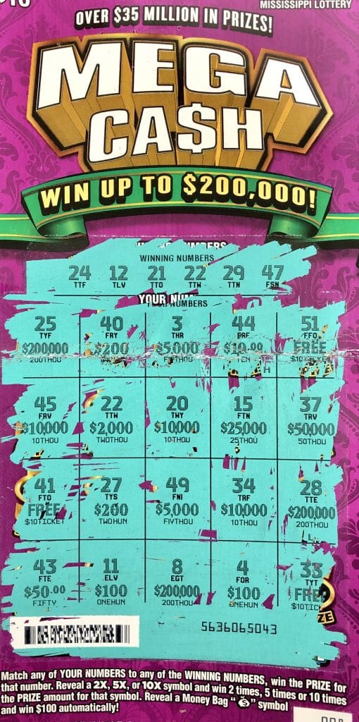 A Gulfport woman won $2,000 on a Mega Ca$h scratch-off game purchased from Raceway on HWY 49, Gulfport.