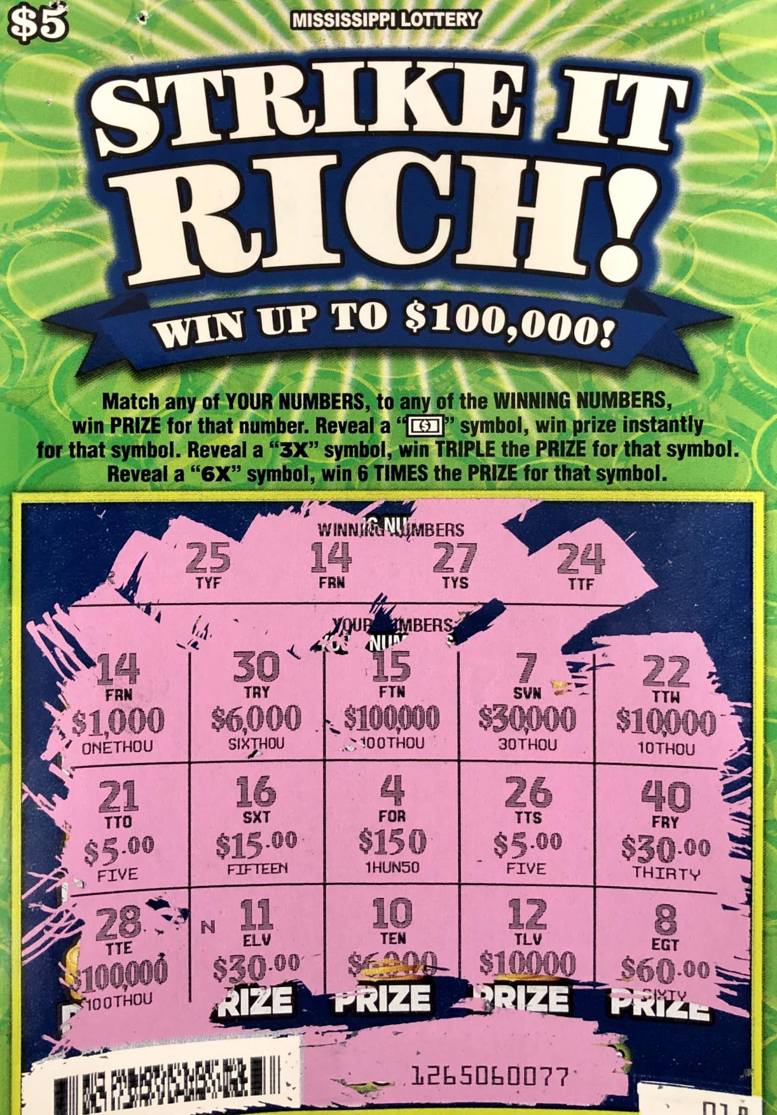 A Meridian player won $1,000 on a Strike It Rich scratch-off game purchased at Shell Food Mart on Dale Drive North, Marion.