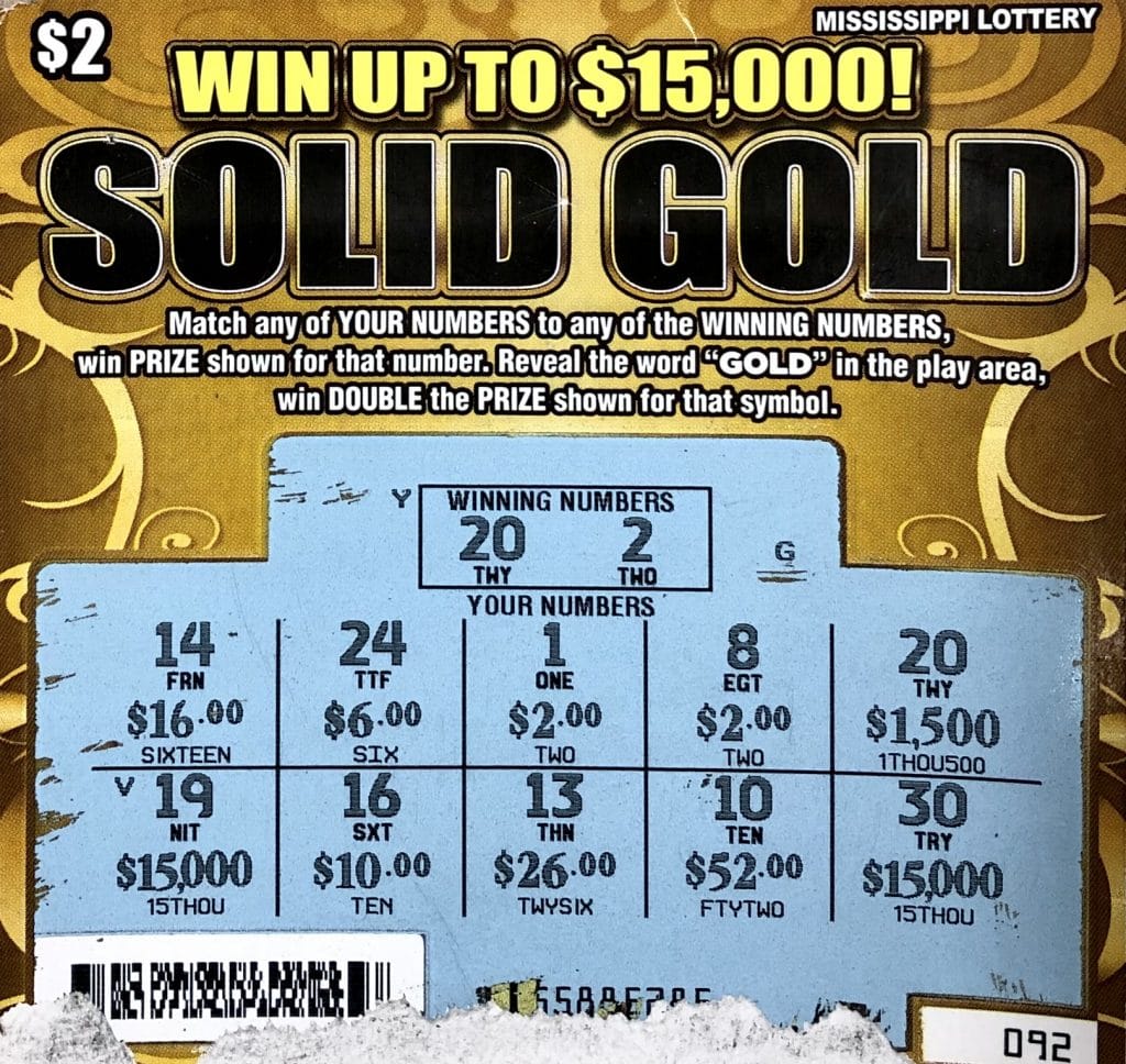 A Benton woman won $1,500 on a Solid Gold scratch-off game purchased from Benton Truck Stop on HWY 16 E., Benton.