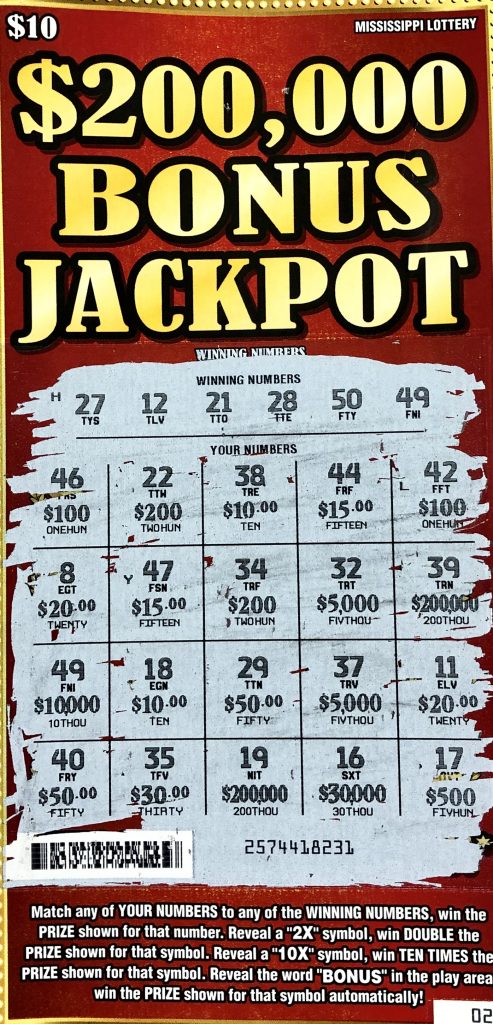 A Southaven woman won $10,000 on a $200,000 Bonus Jackpot scratch-off game purchased from Get Go on Highway 51 N., Southaven.