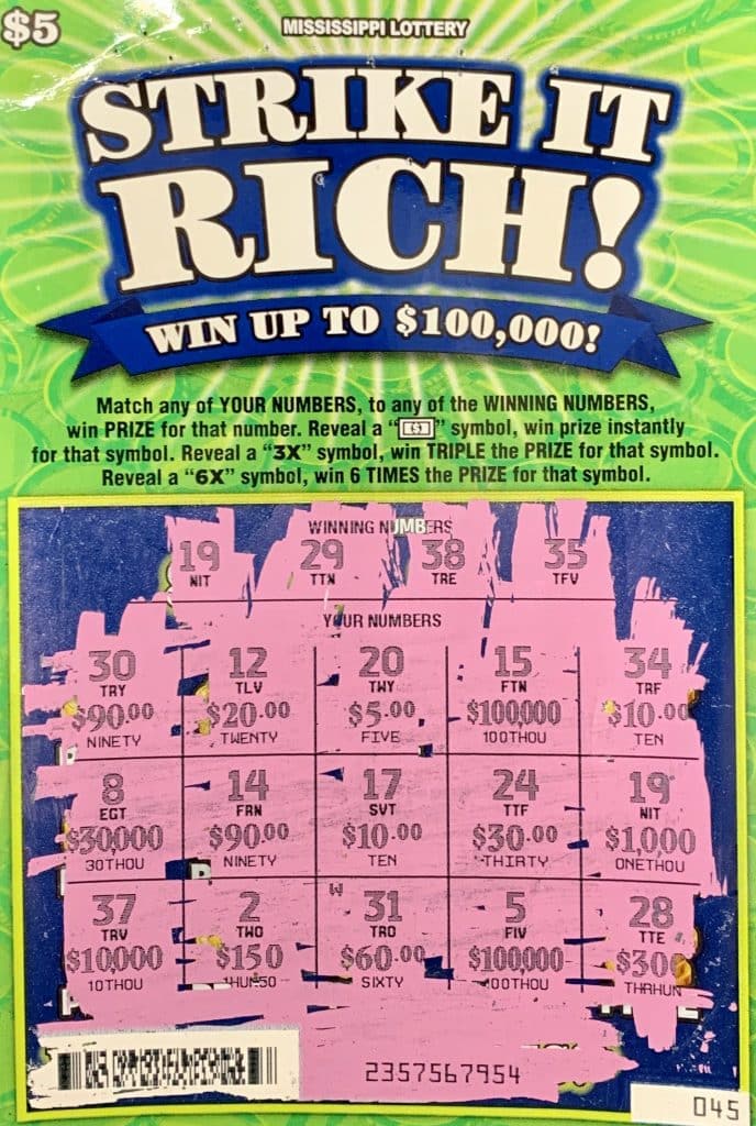 A Burkesville, Ky., man won $1,000 on a Strike It Rich scratch-off game purchased at Jasco I55 on MS. Hwy. 35, Vaiden.