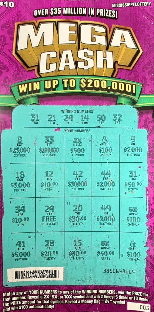 A Gulfport woman won $2,000 on a Mega Ca$h scratch-off game purchased at East Pass Road Mart on East Pass Rd., Gulfport.