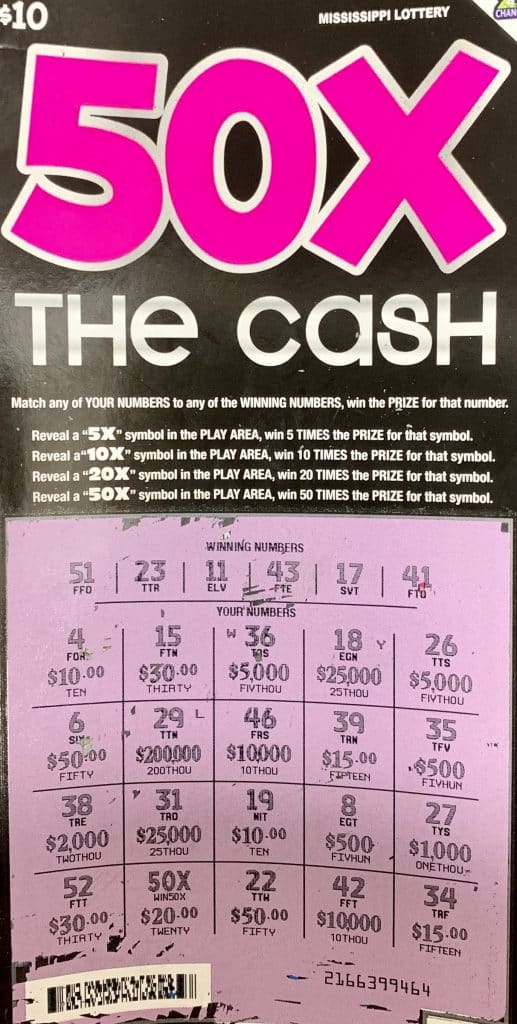 A Jackson woman won $1,000 on a 50x the Cash scratch-off game purchased at Sprint Mart on McDowell Rd., Jackson.