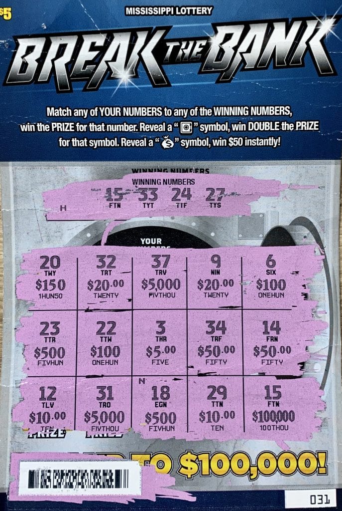 A Laurel woman won $100,000 on a Break the Bank scratch-off game purchased from Alliance Energy #2 on 16th Ave S., Laurel.