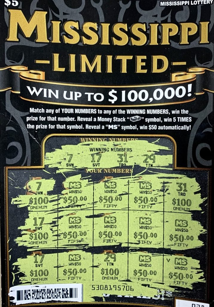 A Philadelphia woman won $1,000 on a Mississippi Limited scratch-off game purchased from Murphy Oil USA on W. Beacon St., Philadelphia.