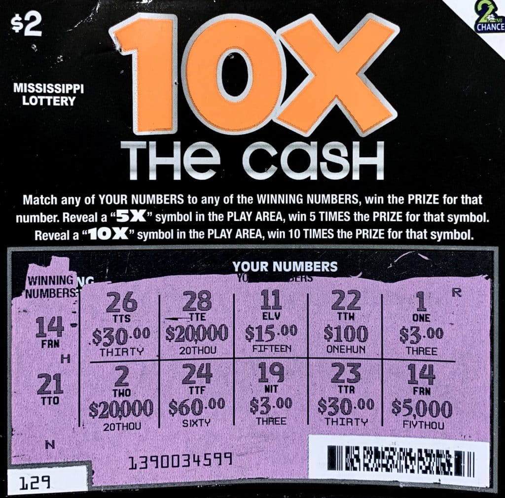 A Stateline woman won $5,000 on a 10x the Cash scratch-off game purchased at Crazy K’s on Hwy. 45 S., Buckatunna.