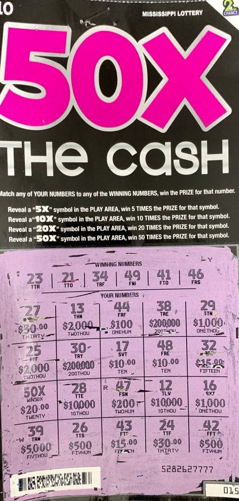 A Moss Point woman won $1,000 on a 50x the Cash scratch-off game purchased at H & H Chevron on Hwy. 63, Moss Point.