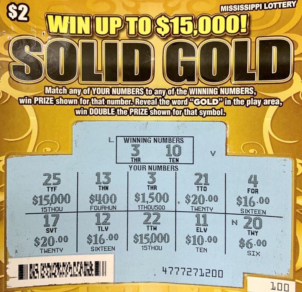 A Plantersville woman won $1,500 on a Solid Gold scratch-off game purchased at TNT Mainstop on Main St., Plantersville.