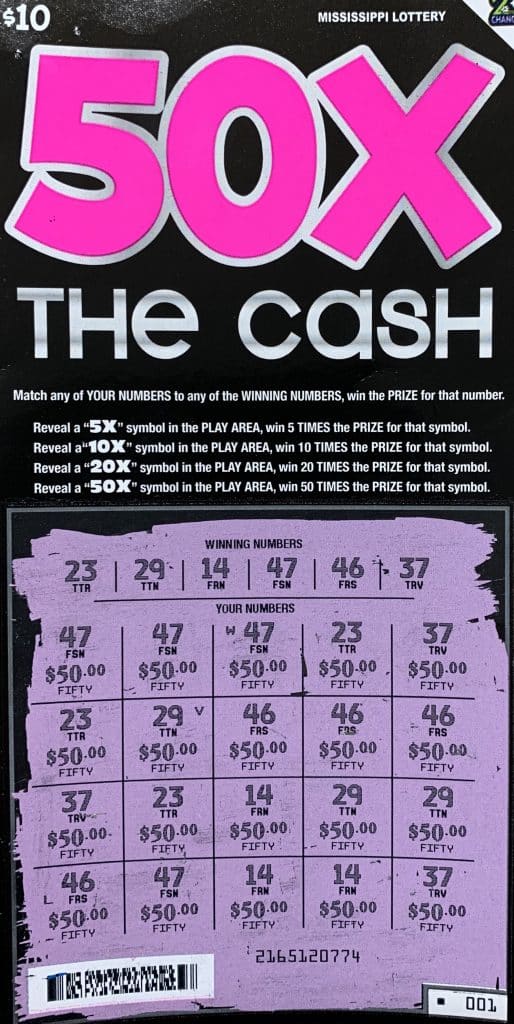 A Meridian man won $1,000 on a 50X The Cash scratch-off game purchased from Murphy Oil on Second St. S., Meridian.