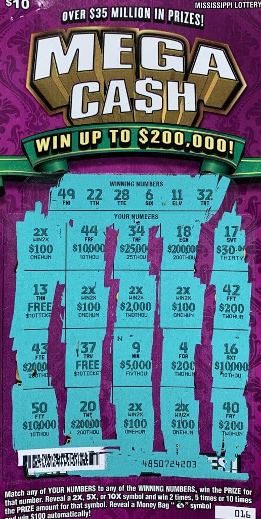 A New Hebron man won $5,000 on a Mega Cash scratch-off game purchased from 27-55 Fuel Plaza LLC on HWY 27, Crystal Springs.