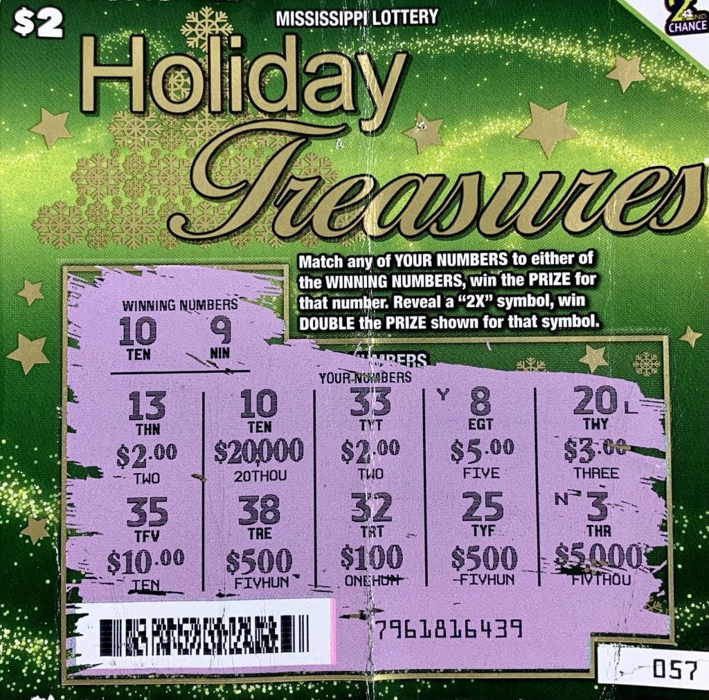 A Crystal Springs woman won $20,000 on a Holiday Treasures scratch-off game purchased from Phillips 66 Food Plaza on HWY 28, Hazlehurst.
