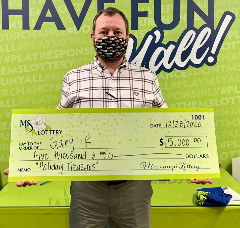 Gary R. of Tippah County won $5,000 on a Holiday Treasures scratch-off game purchased from Tobacco Warehouse on City Ave. S., Ripley.