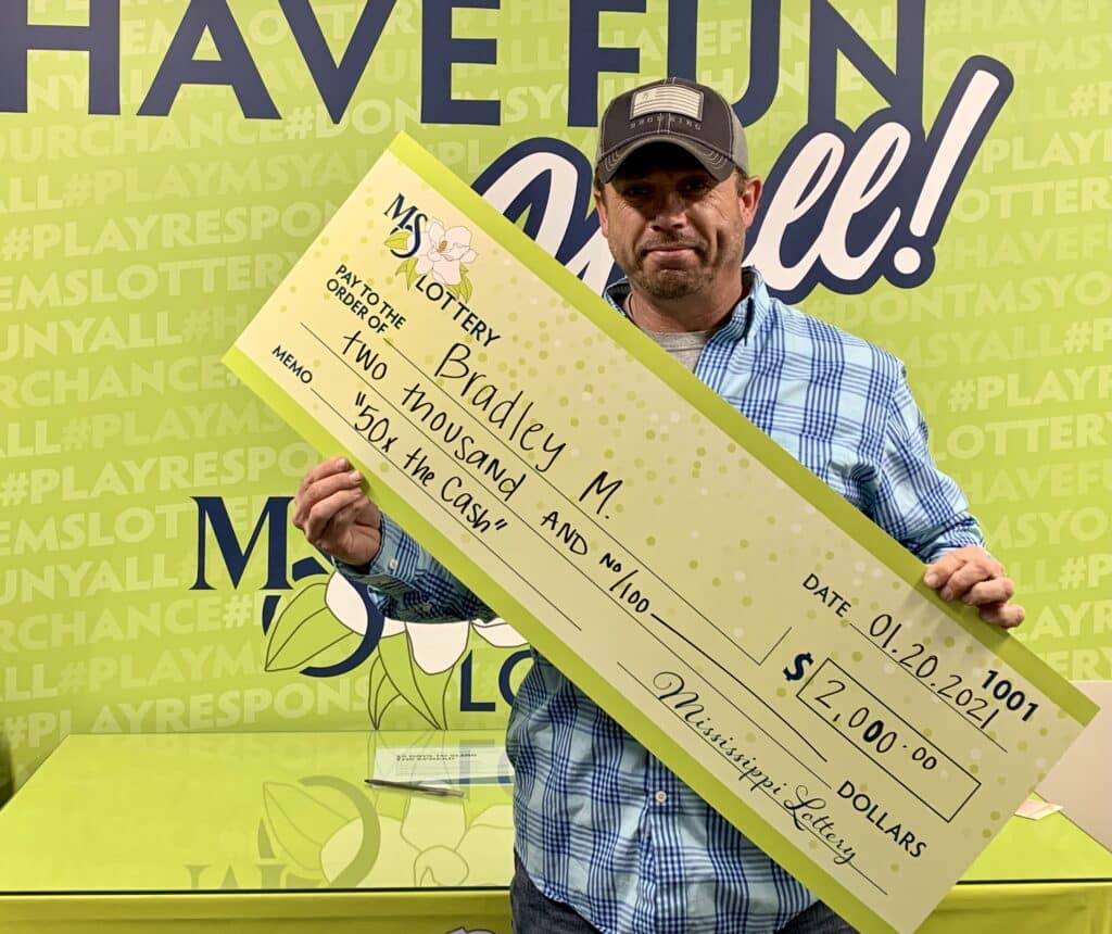 Bradley M. of Baldwyn won $2,000 on a 50x the Cash scratch-off game purchased from T-Mart #3 on Barnes Crossing Rd., Saltillo.