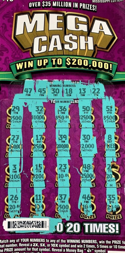 A Byram player won $2,000 on a Mega Ca$h scratch-off game purchased from Byram Gas on S. Siwell Rd., Byram.