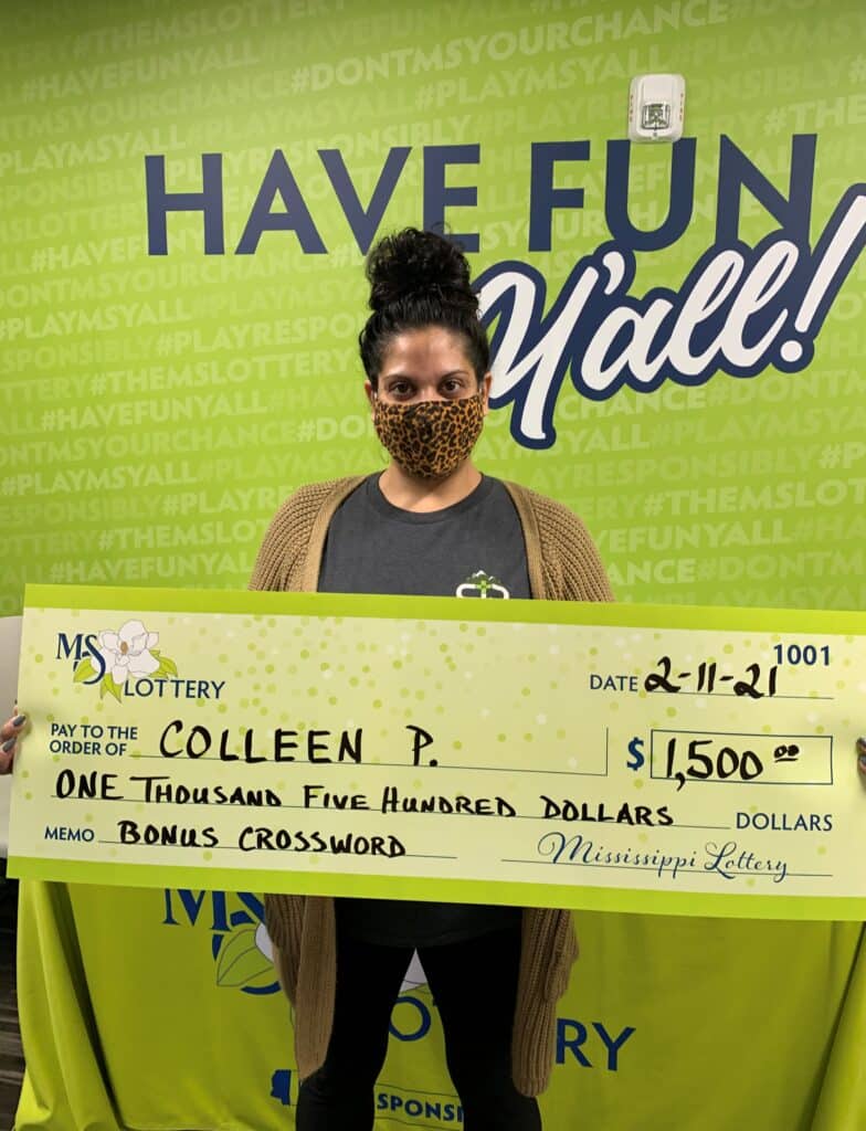 Colleen P. of Ocean Springs won $1,500 on a Bonus Crossword scratch-off game purchased from Qwik Mart on Old Spanish Tr. Rd., Ocean Springs.