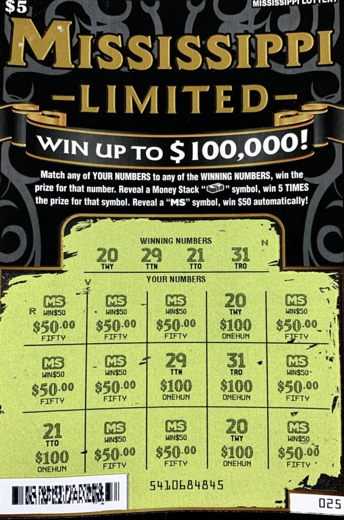 An Ecru player won $1,000 on a Mississippi Limited scratch-off game purchased from Devasya Enterprises on Hwy. 15 S., New Albany.