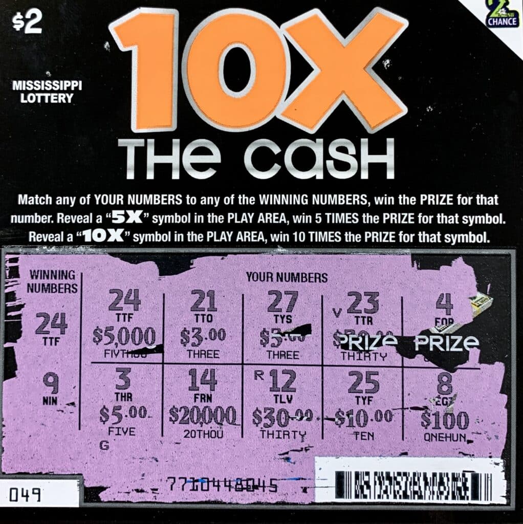 A Hattiesburg man won $5,000 on a 10x the Cash scratch-off game purchased from Ramco Minit Mart on Hwy. 49 S., Hattiesburg.