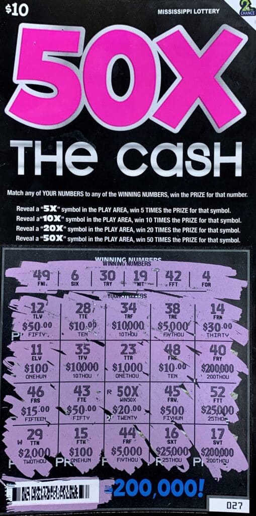 A Morton player won $1,000 on a 50x the Cash scratch-off game purchased from Morton Exxon on MS-13, Morton.