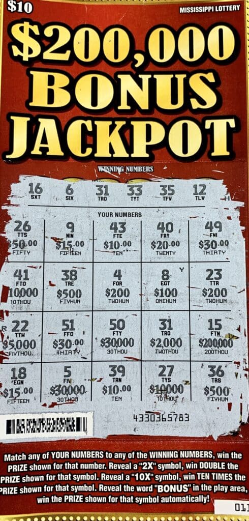 A Wayne County man won $2,000 on a $200,000 Bonus Jackpot scratch-off game purchased from Lakeside Food Mart #3 on Azalea Dr., Waynesboro.