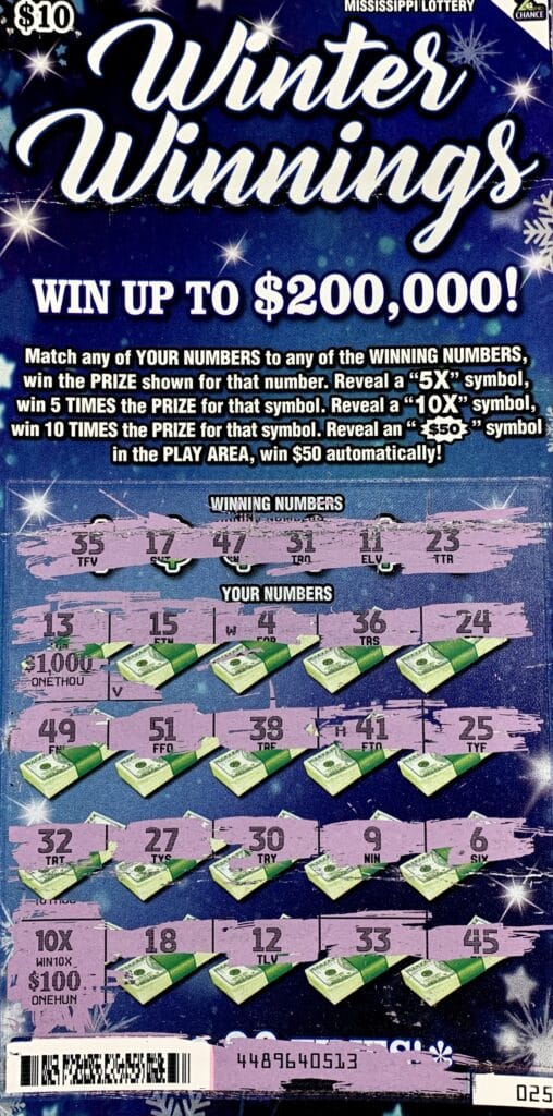 A Booneville man won $1,000 on a Winter Winnings scratch-off game purchased from Murphy Oil on N. Second St., Booneville.