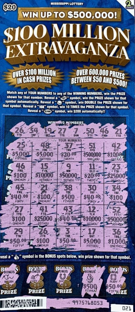 A Madison player won $1,000 on a $100 Million Extravaganza scratch-off game purchased from Fleetway 108 on Hwy. 51, Madison.