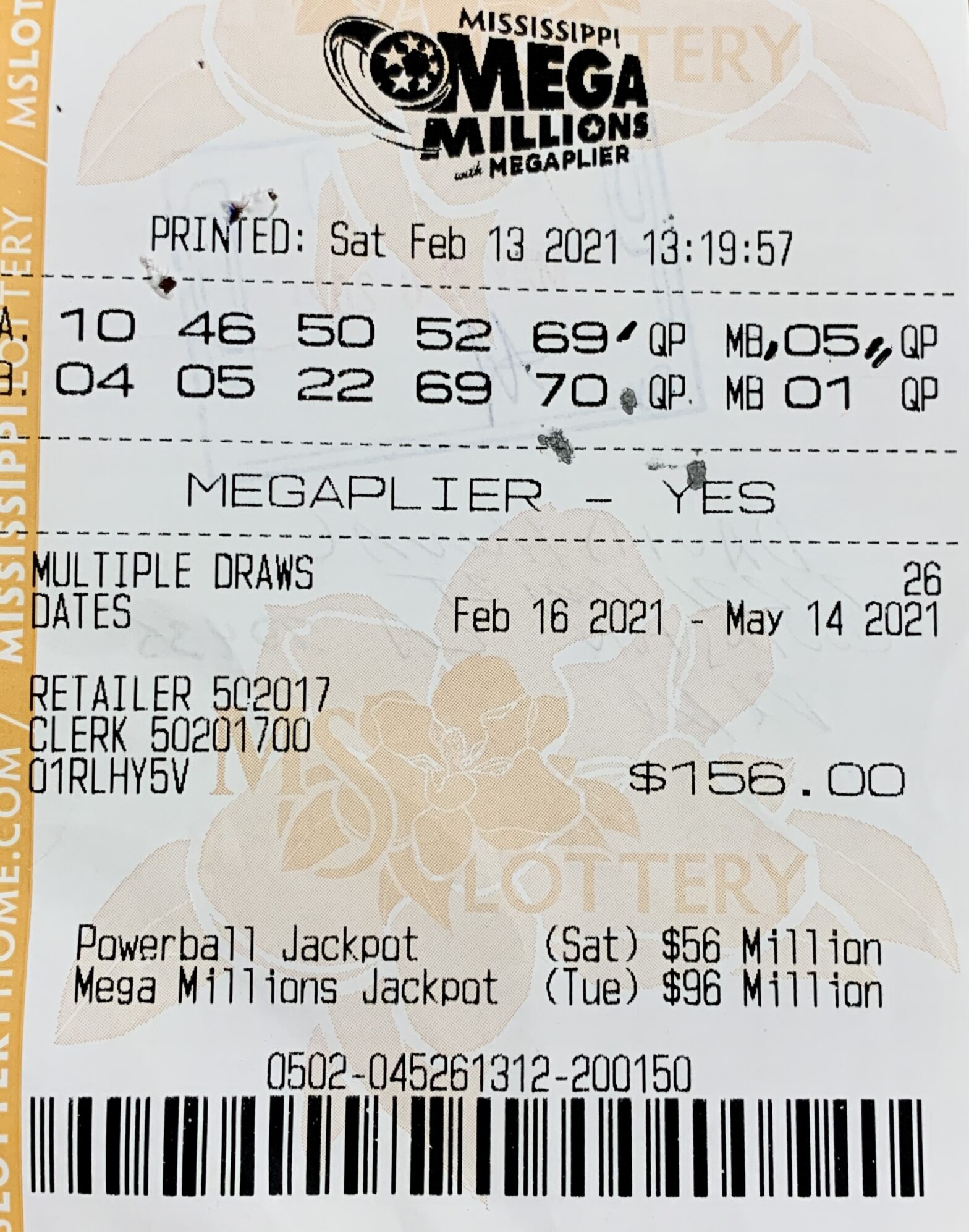 A Convington, La., man won $1,022 on a Mega Millions ticket purchased from Fleetway 169 on Beulah Ave., Tylertown.