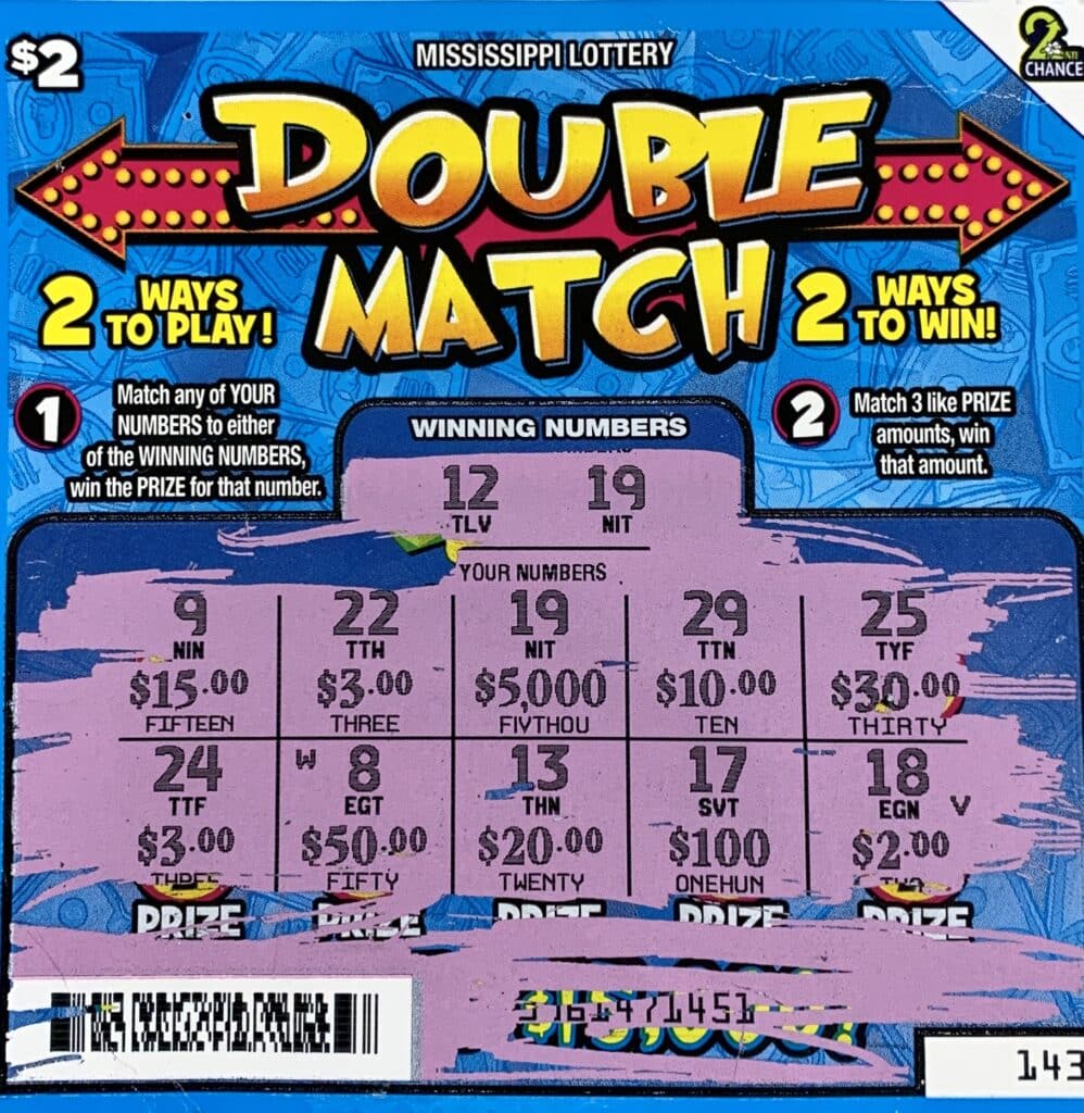 A Gulfport man won $5,000 on a Double Match scratch-off game purchased from Danny's Food Mart on 28th St., Gulfport.