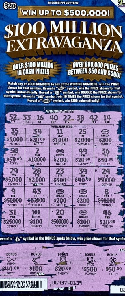 A Clay County player won $2,000 on a $100 Million Extravaganza scratch-off game purchased at Spring Mart #4146 on East Madison St., Houston.