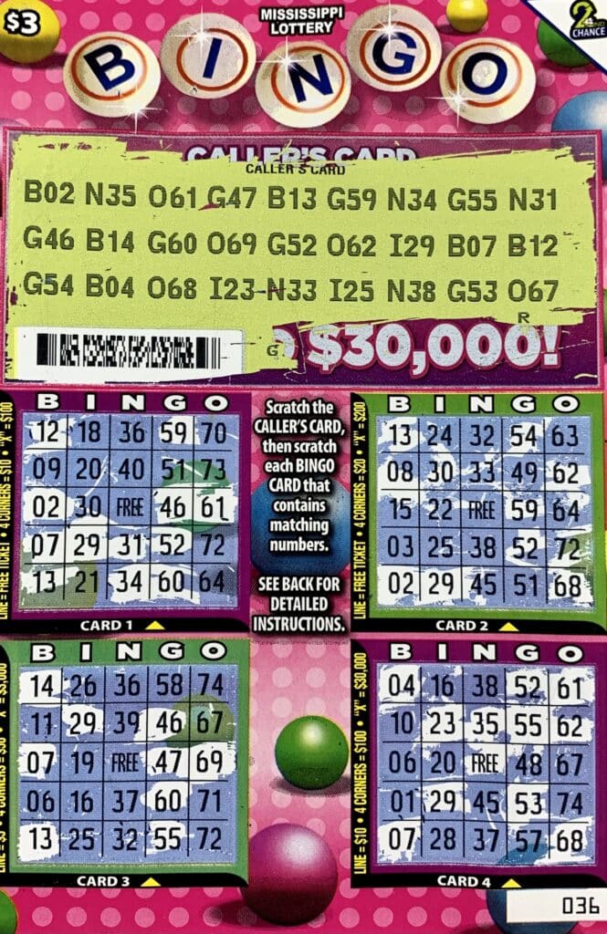 A Meridian woman won $30,000 on a Bingo scratch-off game purchased from Pilot Travel Center #388 on Tommy Wevv Dr., Meridian.