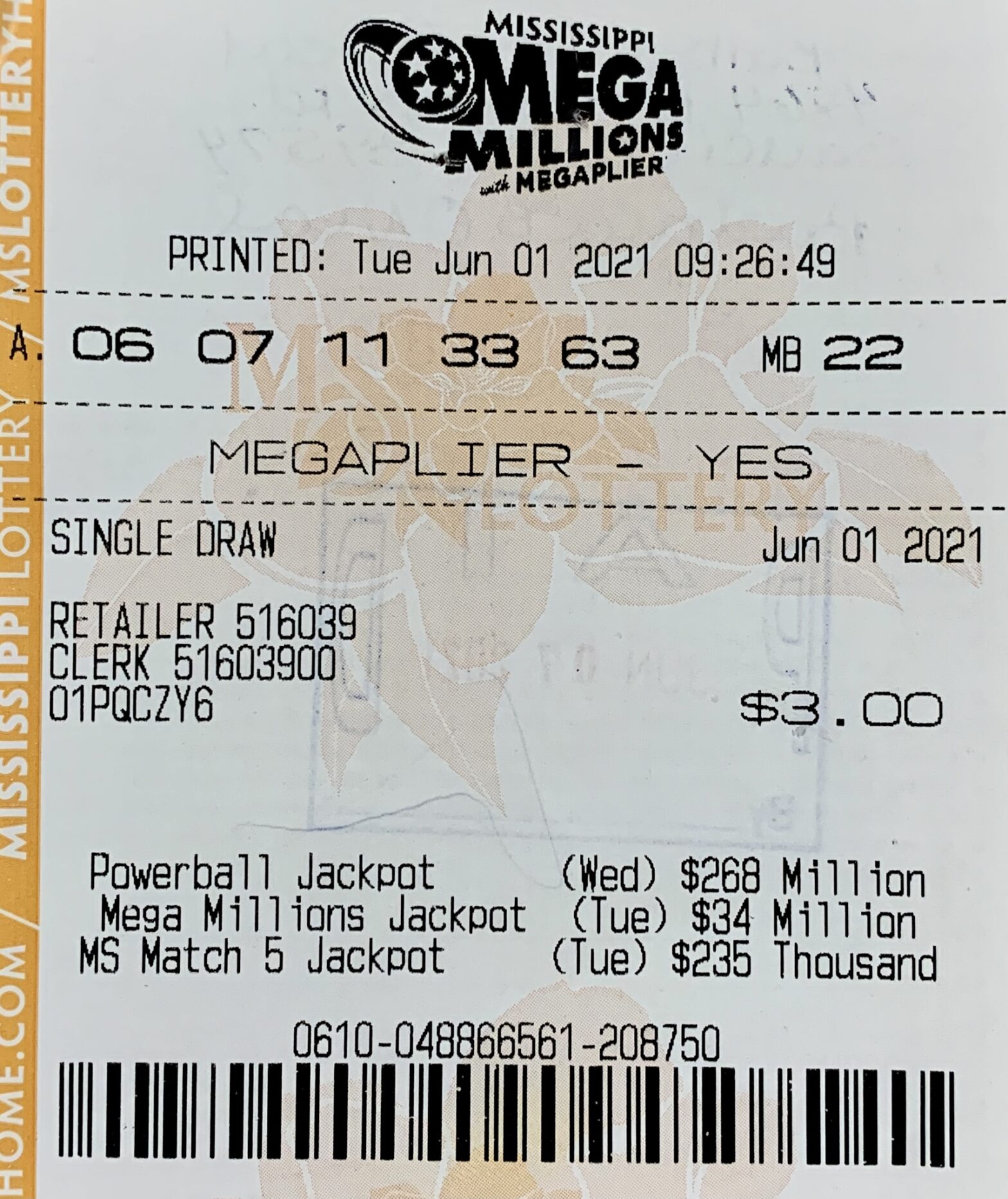 A Saucier woman won $1,000 on a Mega Millions ticket purchased from Murphy Oil on Sangani Blvd., D’Iberville.