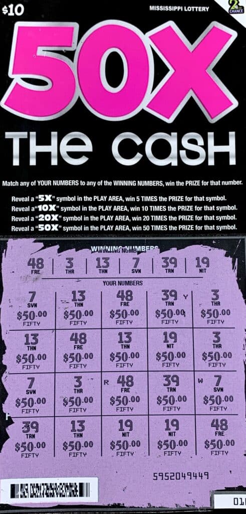 A Poplarville man won $1,000 on a 50x the Cash scratch-off game purchased from EZ Food Mart on Popps Ferry Rd., D’Iberville.