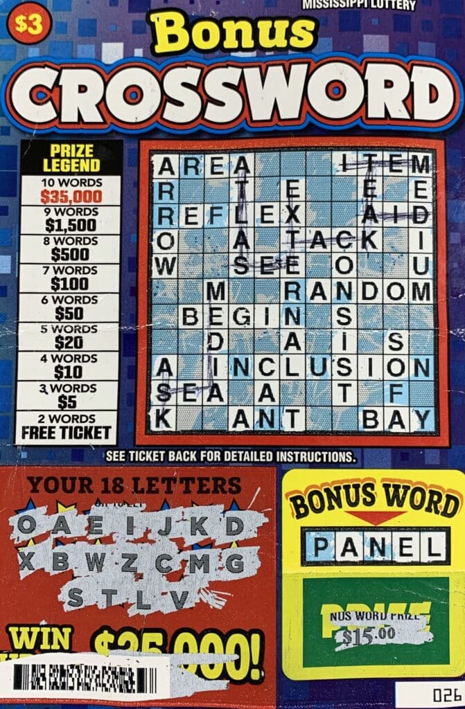 A Picayune woman won $1,500 on a Bonus Crossword scratch-off game purchased from Brothers’ Pit Stop Inc. on Memorial Blvd., Picayune.