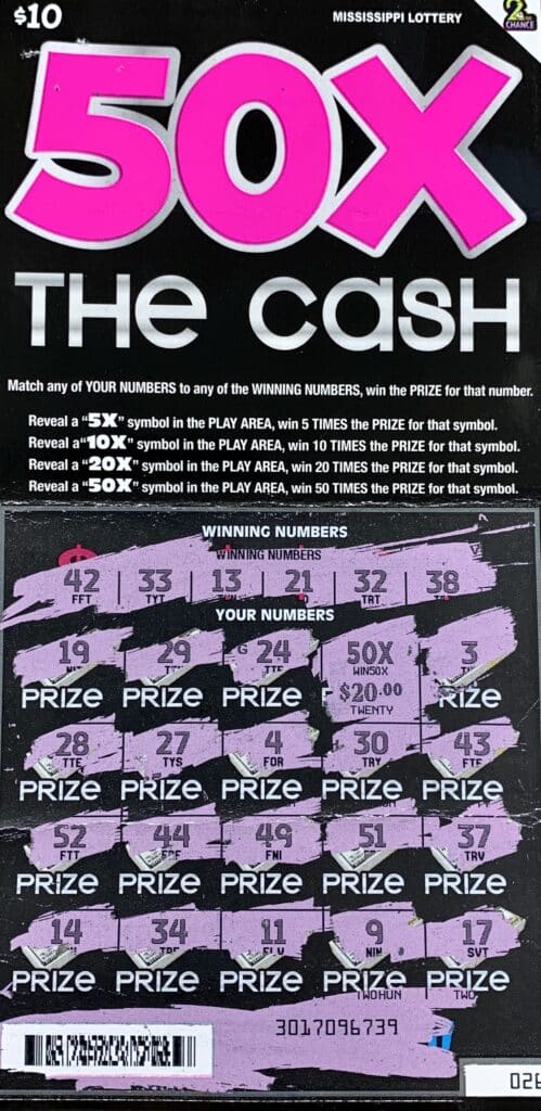 A Ridgeland man won $1,000 on a 50x the Cash scratch-off game purchased from Sprint Mart #106 on Old Canton Rd., Ridgeland.