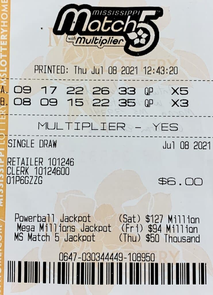 A Macon man won $1,000 on a Mississippi Match 5 ticket purchased from Jordan 1st LLC on Hwy. 45 S., Columbus.