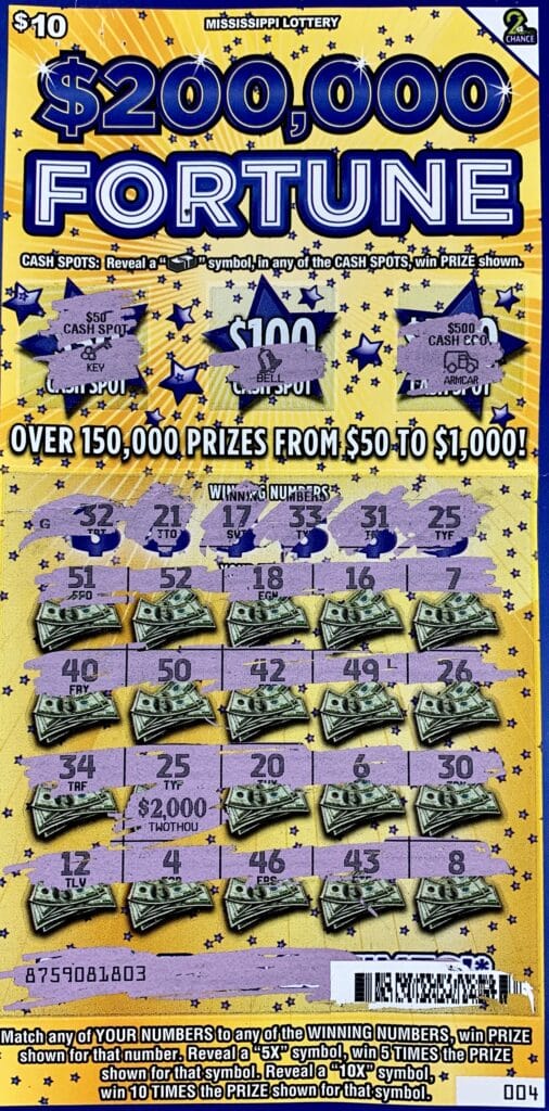 A Raleigh woman won $2,000 on a $200,000 Fortune scratch-off game purchased from Short Stop #2 on White Oak Ave., Raleigh.