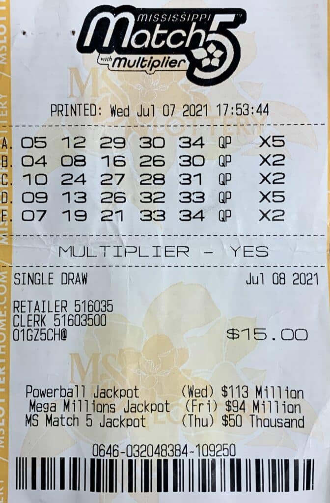 A Waveland woman won $1,000 on a Mississippi Match 5 ticket purchased from Murphy Oil USA #6892 on Hwy. 90, Waveland.