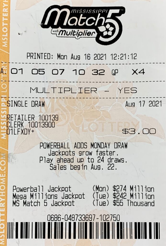 A Bessemer, Ala., man won $800 on a Mississippi Match 5 ticket purchased from Shell Mart Flowood on Luckney Rd., Flowood.