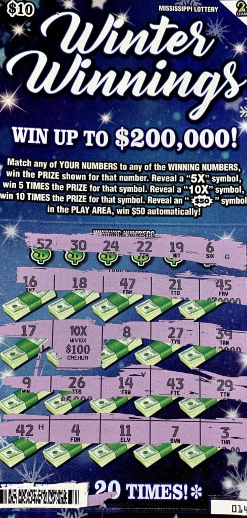 A Florence man won $1,000 on a Winter Winnings scratch-off game purchased from Fast Trip on Cleary Rd., Florence.