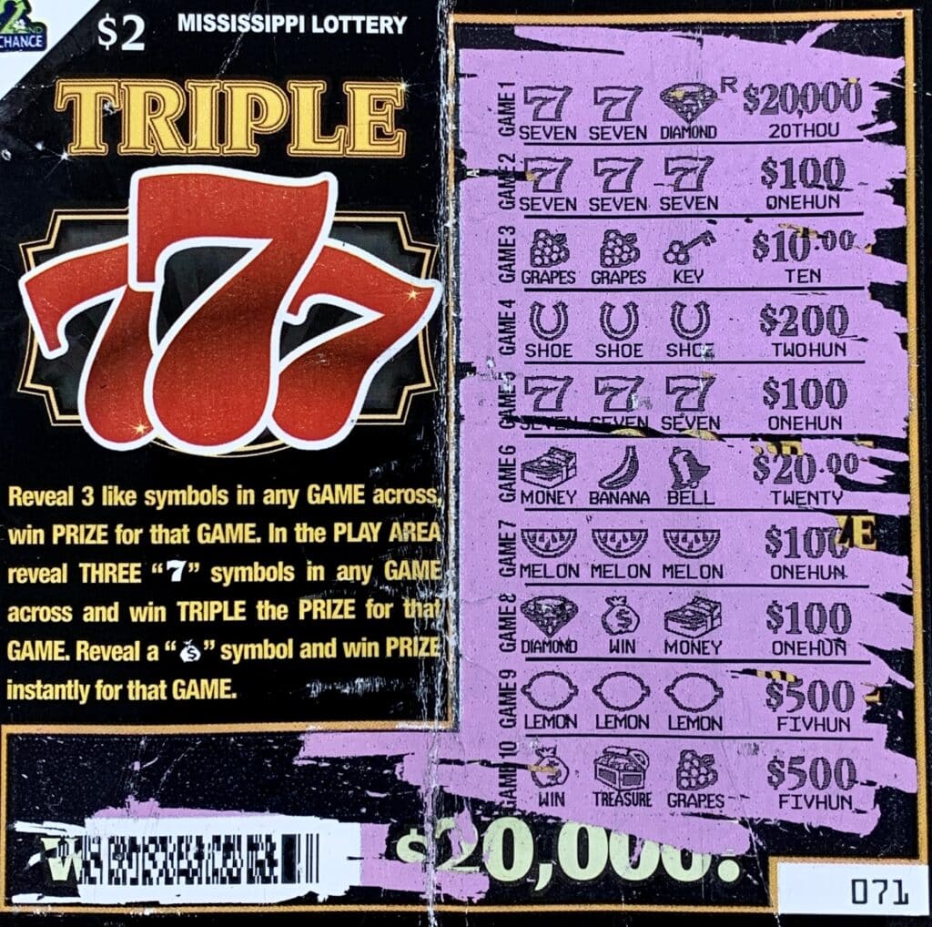 A Meridian man won $2,000 on a Triple 777 scratch-off game purchased from Murphy Oil USA #7384 on Hwy. 35 S., Forest.