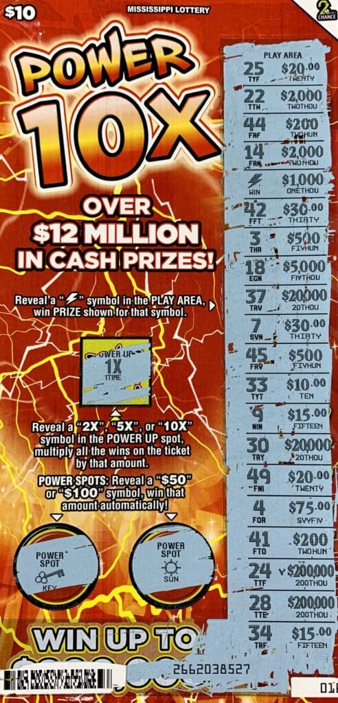A Natchez man won $1,000 on a Power 10x scratch-off game purchased from B-Kwik #10 on Homochitto St., Natchez.