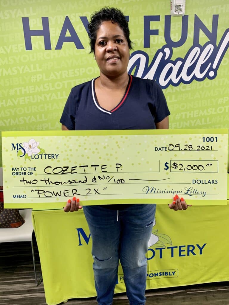 Cozette P. of Shubuta won $2,000 on a Power 2x scratch-off game purchased from Don Waldrons Mr Discount Drugs 1 on 14th St., Meridian.
