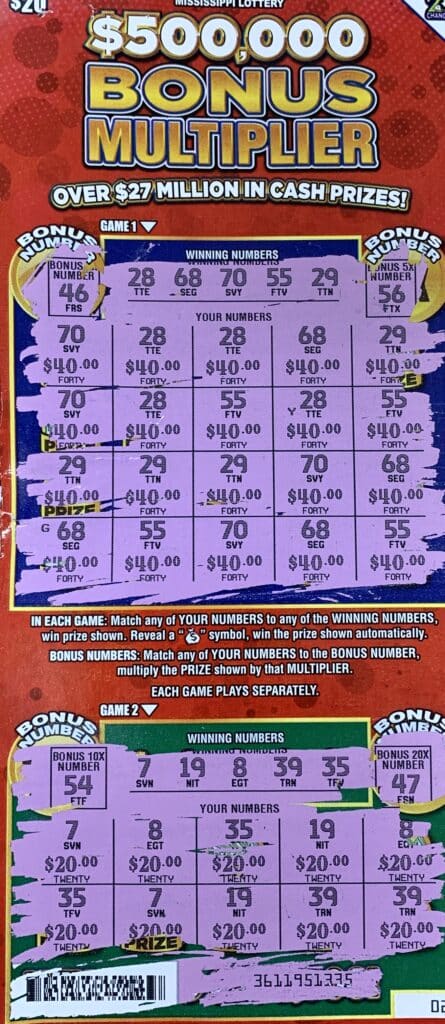 A Waynesboro man won $1,000 on a $500,000 Bonus Multiplier scratch-off game purchased from Murphy Oil USA #7781 on Azalea Dr., Waynesboro.
