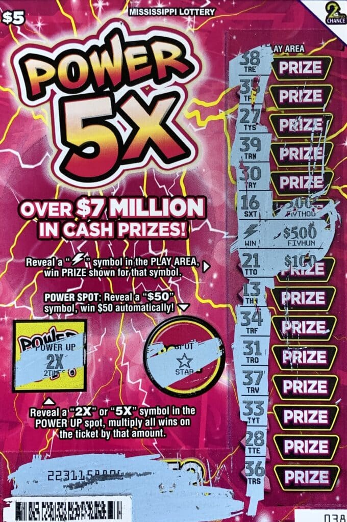 A Philadelphia woman won $1,000 on a Power 5x scratch-off game purchased from Handy Stop on E. Main St., Philadelphia.