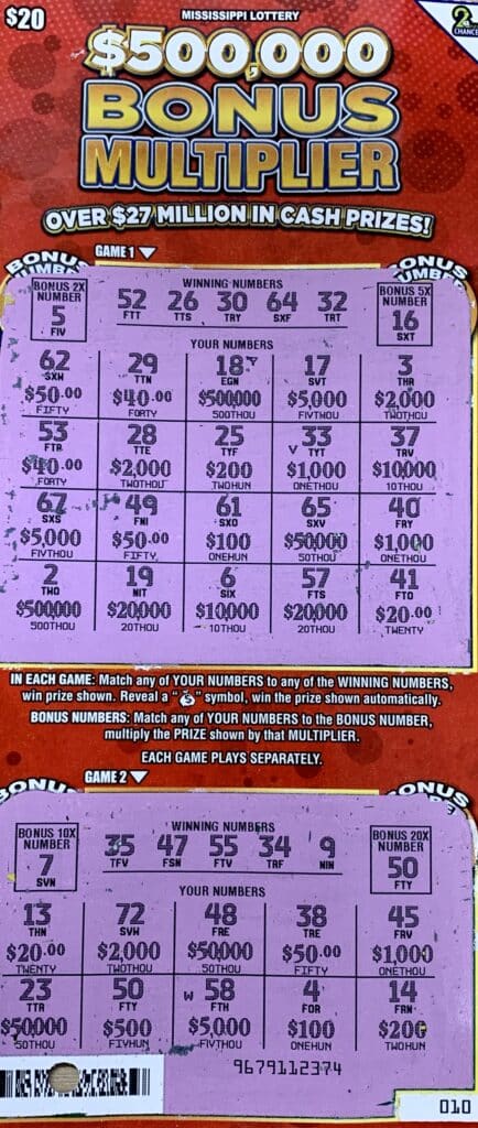 A Columbia woman won $10,000 on a $500,000 Bonus Multiplier scratch-off game purchased from Fleetway 168 on Hwy. 13 N., Columbia.