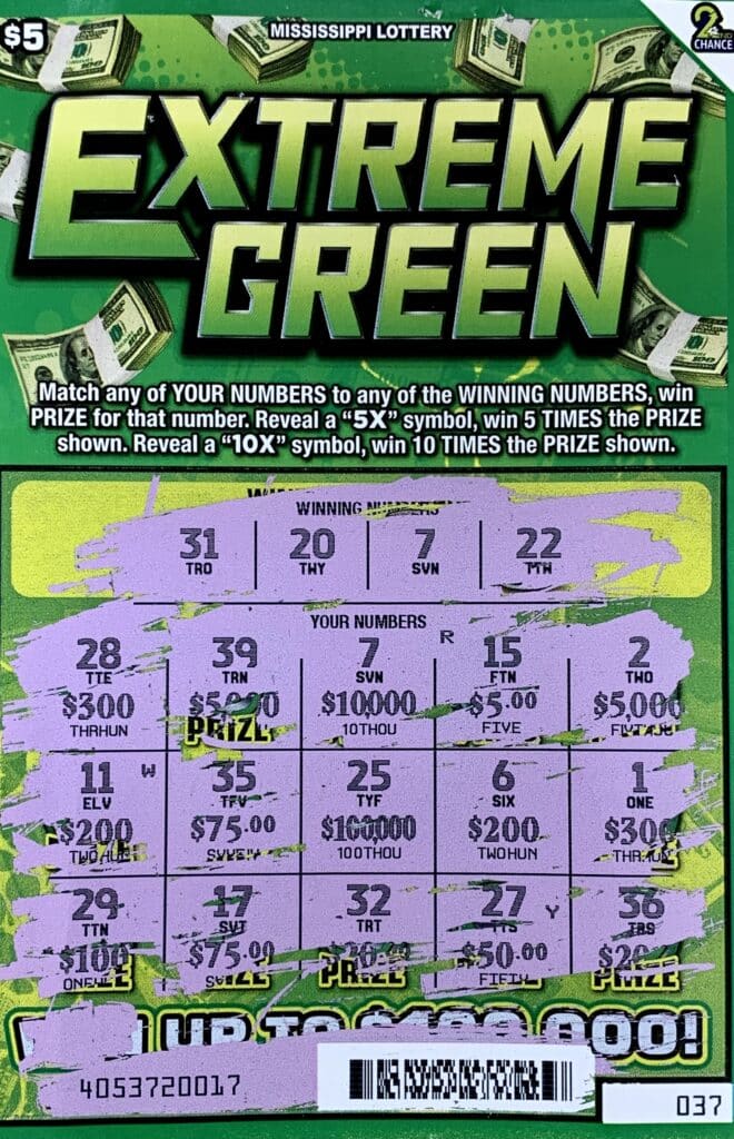 A West Point woman won $10,000 on an Extreme Green scratch-off game purchased from The Smokestack on W. Main St., West Point.