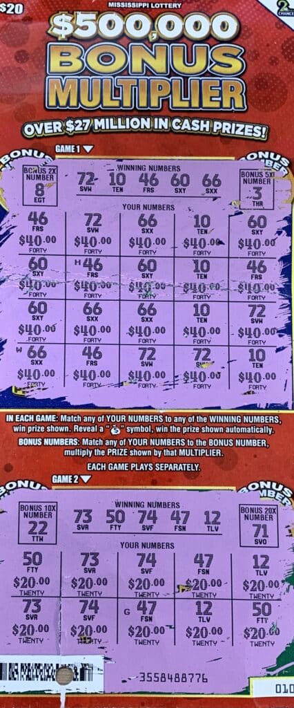 A Port Gibson player won $1,000 on a $500,000 Bonus Multiplier scratch-off game purchased from sprint Mart #68 on Hwy. 61 S., Port Gibson.
